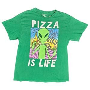 Pizza Is Life Shirt Walnut 39th Alien Green Abstract Cotton Funny Graphic Mens L